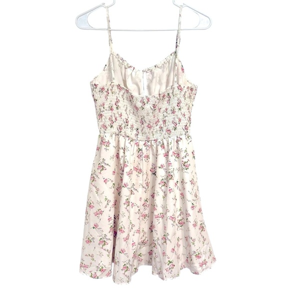 Pink Floral Knee Length White Sundress Dress M - Picture 8 of 8